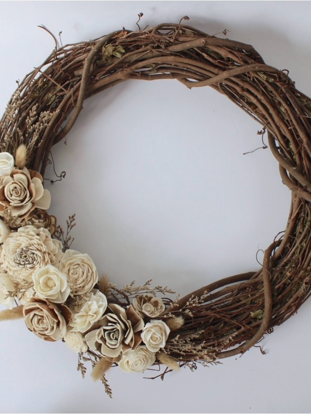 Grapevine Wreath 20" with dried florals Sola Wood Flower Wreath